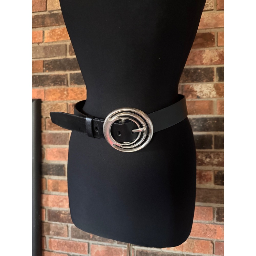 Silpada Designs Black Leather Belt Silver Double Circle Buckle Z9027 Medium